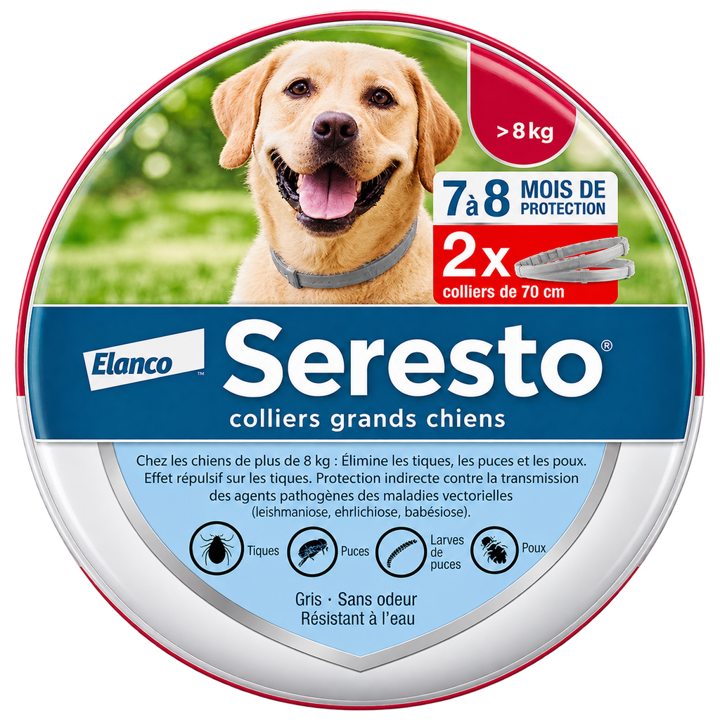 Collier Seresto grand chien — packaging officiel